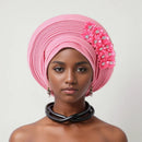 Vermelho Multi-Layered chapéu de turbante, Africano Fan Shaped cabeça Wraps, Headwear plissado com Cristal, Nigéria Headtie, Auto Gele, Casamento