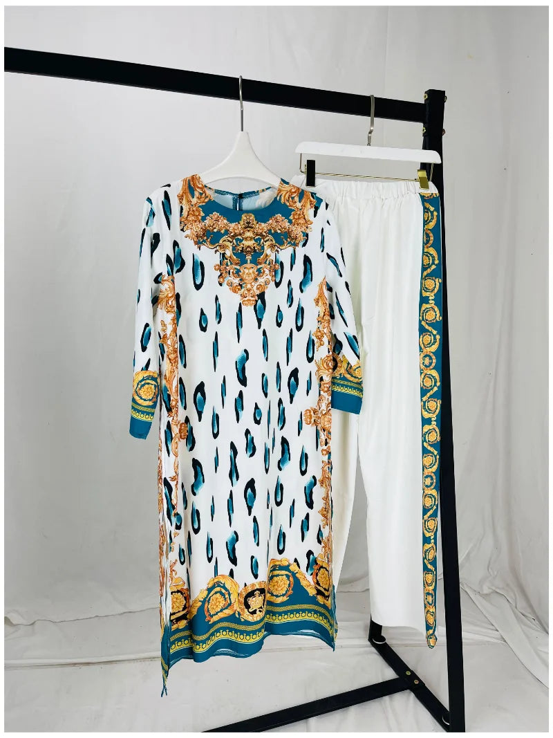 Terno africano dashiki para senhora, vestido e calças, conjunto de roupas de duas peças, sexy e elegante, nova moda, 2024