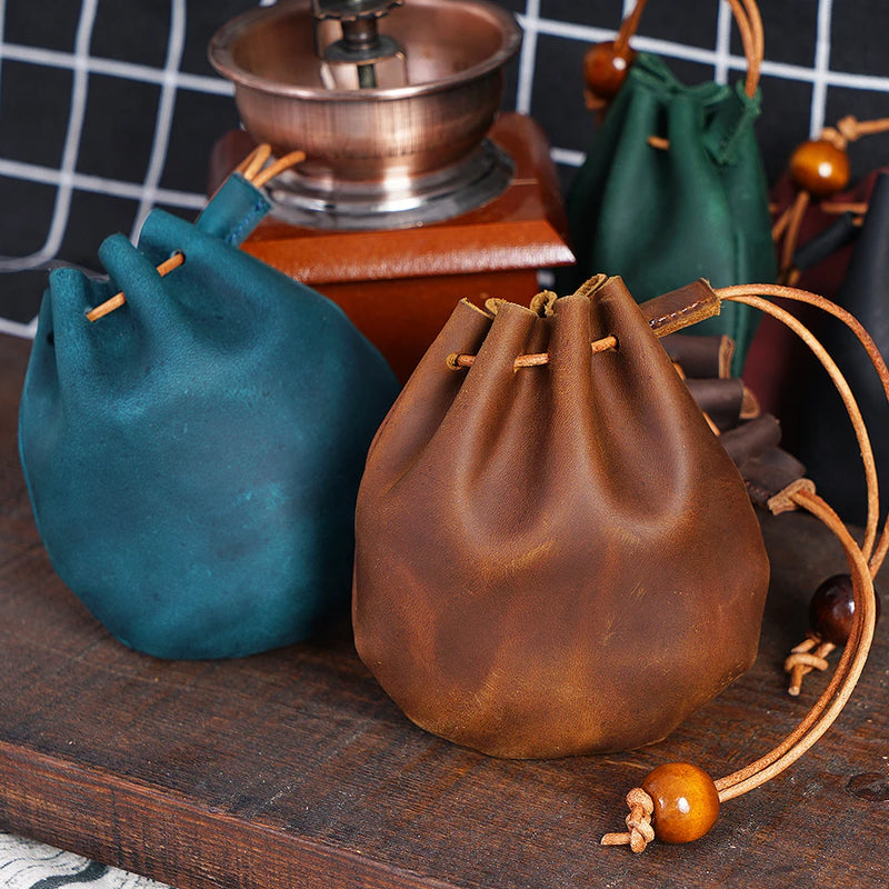 Medieval Steampunk Leather Drawstring Coin Bag Nordic Viking Pirate Purse Jewel Pouch Renaissance Accessory for Women Men