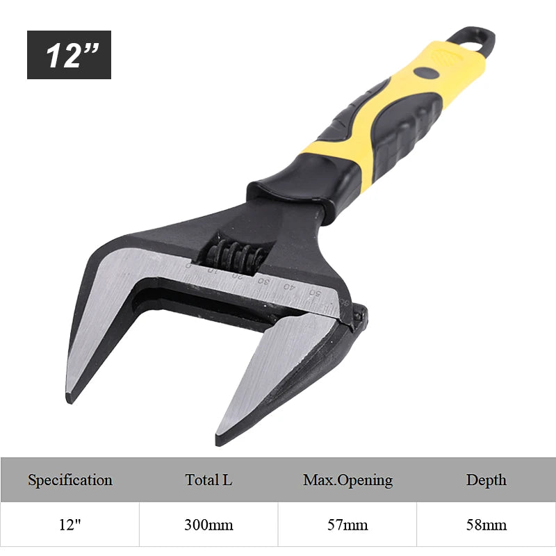 Chave inglesa ajustável de 6/8/10/12 polegadas, grande, aberta, aço inoxidável, oficina doméstica, multifuncional, ferramentas de reparo manual