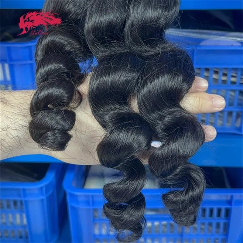 Ali Queen Hair Loose Wave Bundles Human Hair Virgin Hair 3 Bundle Deals Real Human Hair Extensions For Black Women Natural Black