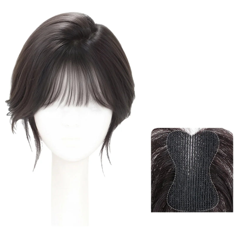 Nenhum clipes de cabelo humano franja francesa gancho e laço pasta mágica toppers para mulheres fácil de usar adesivos de costura remendos de cabelo extensão