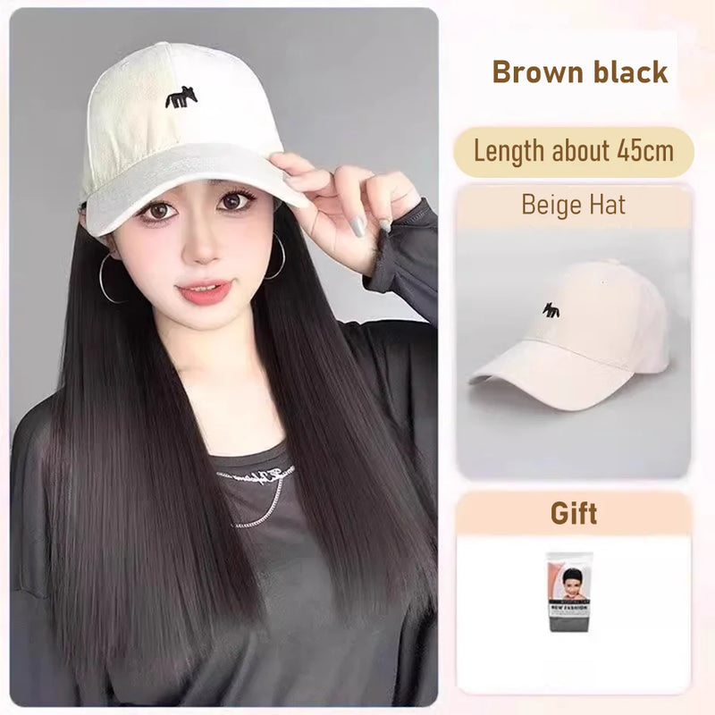 synthetic 30/40cm45cm wig baseball cap long straight hair wig duck tongue cap bobble head curly hair ponytail bob Christmas gift