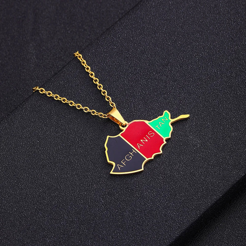stainless steel Afghanistan map necklace couple style ethnic style popular personality dripping titanium steel