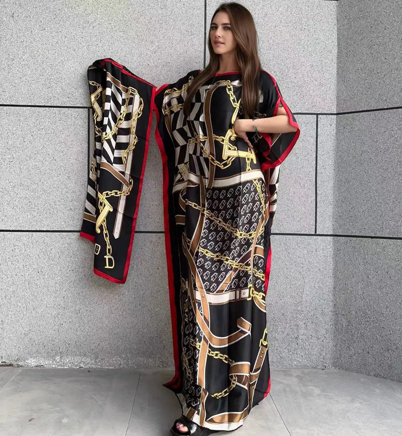 Winyi africano muçulmano senhora verão boho moda impresso kaftan vestido de férias solto streetwear abaya com cinto vestido de praia