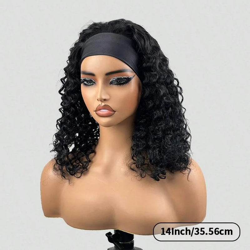 Headband Wig Human Hair Headband Half Wigs Human Hair Brazilian Glueless Human Hair Wigs None Lace Front Wigs Deep Wave