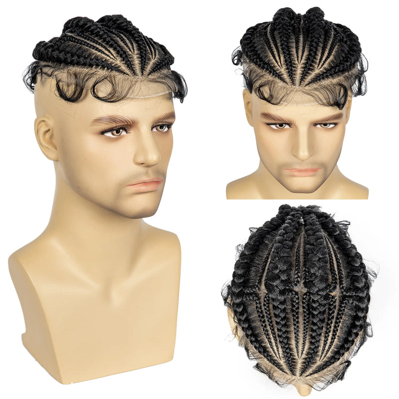 Men's Toupee Hair HD Full Lace Male Hairpieces with Cornrow Braids White Hair Reaplcement Synthetic Short Hair Topper for Men