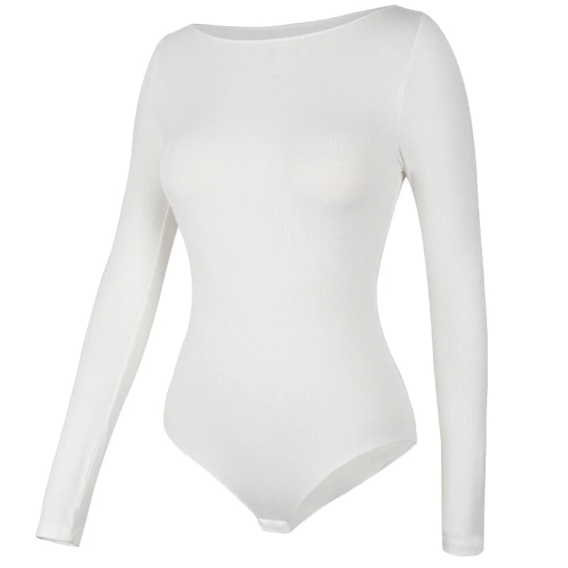 Feminino gola redonda elástico bodysuit manga longa macacão shapewear shaper senhora sexy nova feminina roupas quentes outono inverno