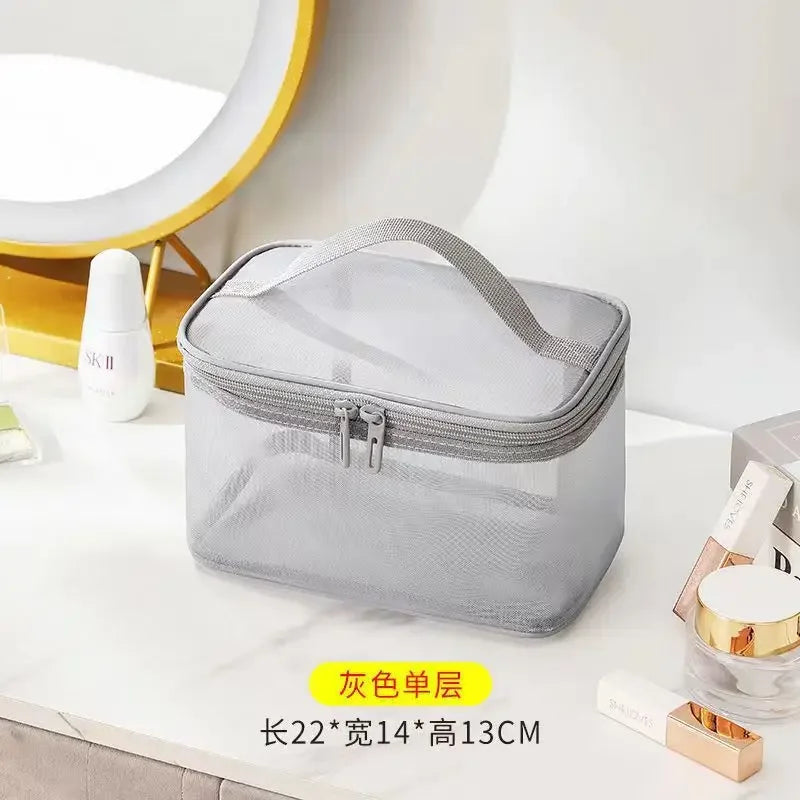 Women's Transparent Mesh Travel Cosmetic Bag Makeup and Toiletries Kit Storage Bag Make Up Organizer Bag