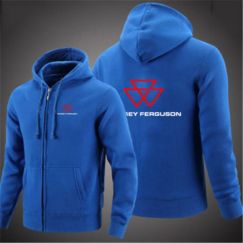 2025 Spring Autumn Men's Massey Ferguson Logo Print Pullover Hooded Hoodies Windproof Zipper Coat High Street Fashion Jacket