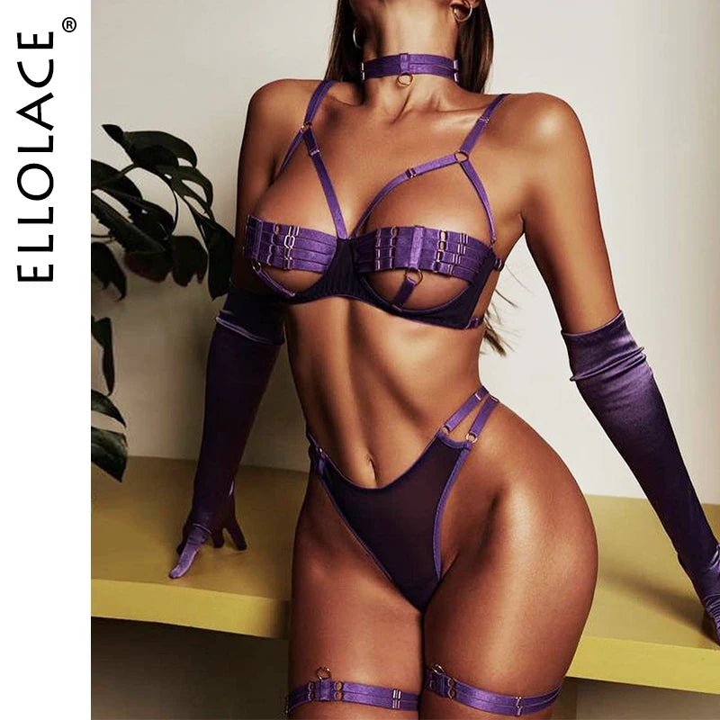 Ellolace lingerie sexy mulheres nuas sem censura 5 peças traje sexy oco roupa interior sem censura sensual sutiã aberto roupas
