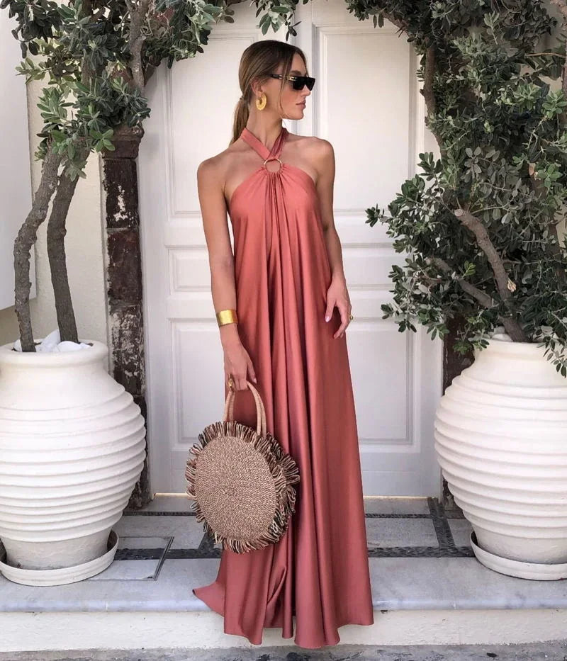 Fashion Women's Solid Color Suspender Sexy Dress 2024 Spring and Summer Loose Casual Irregular Hem Mid-length Dresses for Women