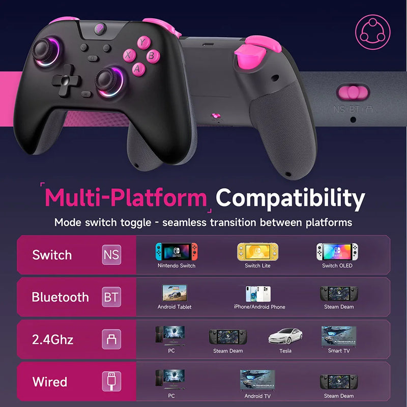 Controlador de jogos sem fio EasySMX X05 Bluetooth Gamepad compatível com PC/Switch/Telefone/TV/Steam, efeito Hall RGB, preto