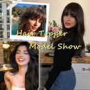 Topper de cabelo humano remy marrom escuro com franja de ar moda toppers de cabelo reto para mulheres uso diário clipe em extensões de cabelo