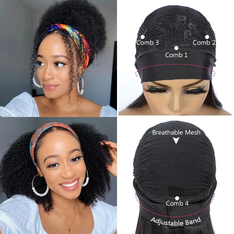 Afro Kinky Curly Headband Wigs for Women Cheap Human Hair Wigs 180% Density Head Band Half Wigs Brazilian Remy Hair Gabrielle