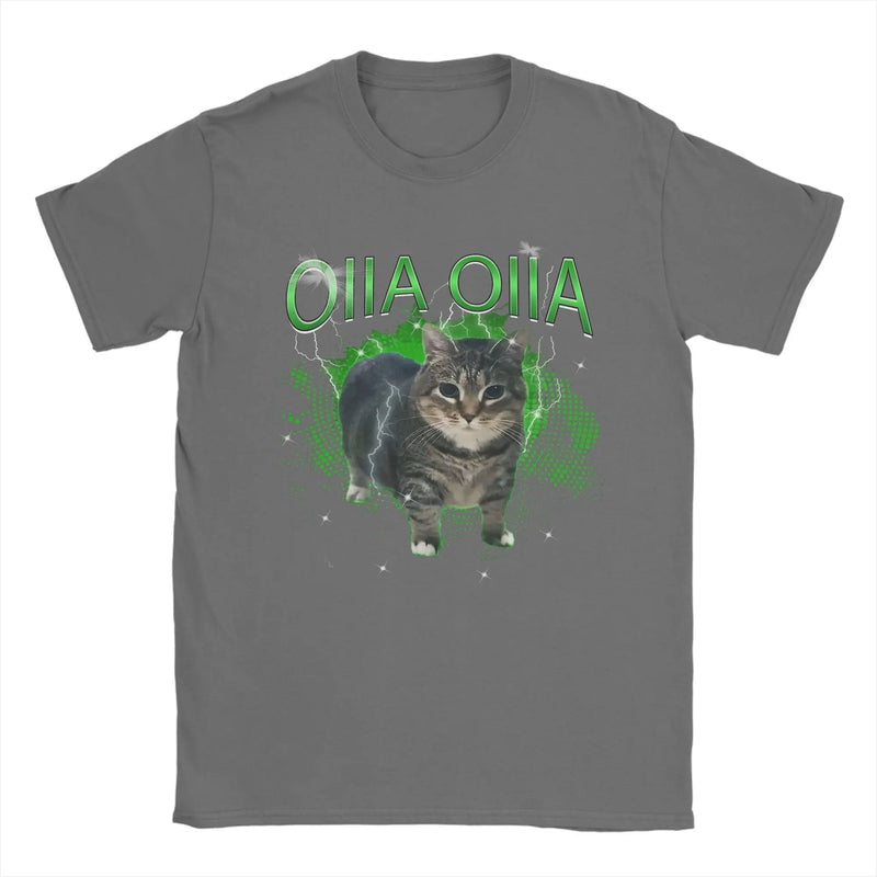 Spinning Cat OIIA OIIA Electric Meme Cat OIIAA T Shirts for Men Pure Cotton T-Shirts O Neck Tees Short Sleeve Tops Birthday Gift