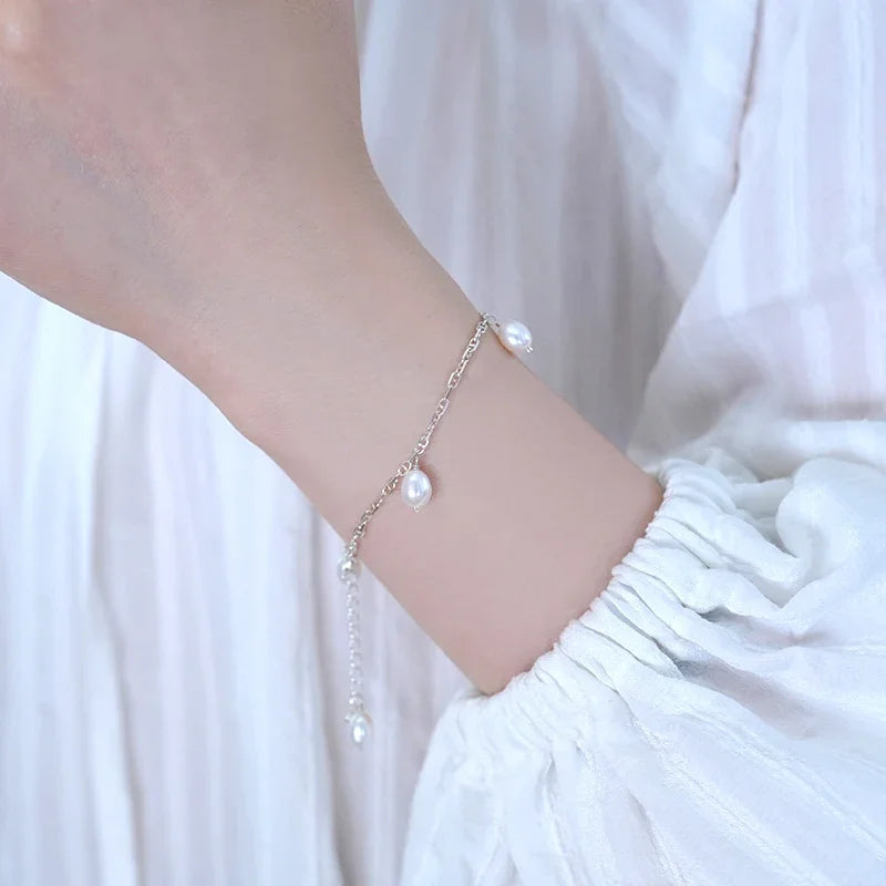 ASHIQI White Purple Natural Freshwater Pearl 925 Sterling Silver Bracelet for Girl Gifts Fashion Jewelry