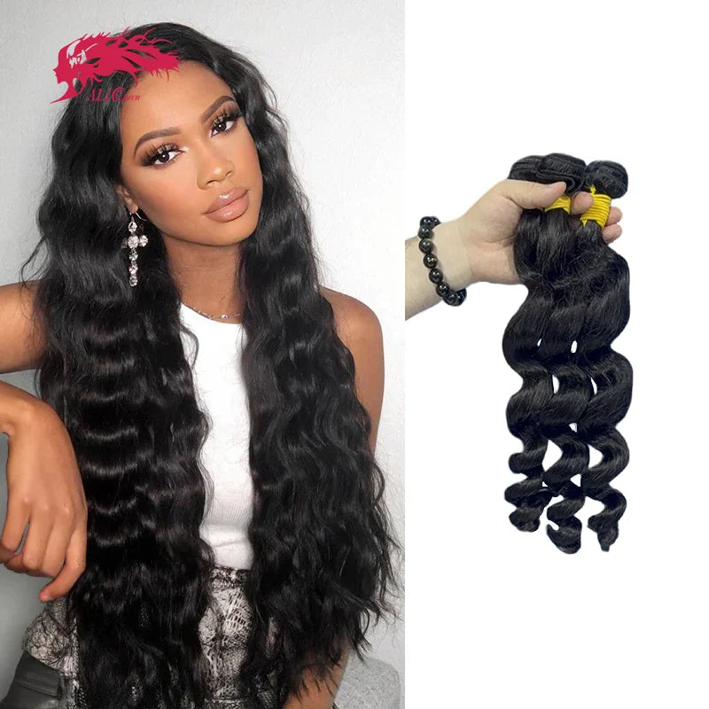 Ali Queen Hair Loose Wave Bundles Human Hair Virgin Hair 3 Bundle Deals Real Human Hair Extensions For Black Women Natural Black