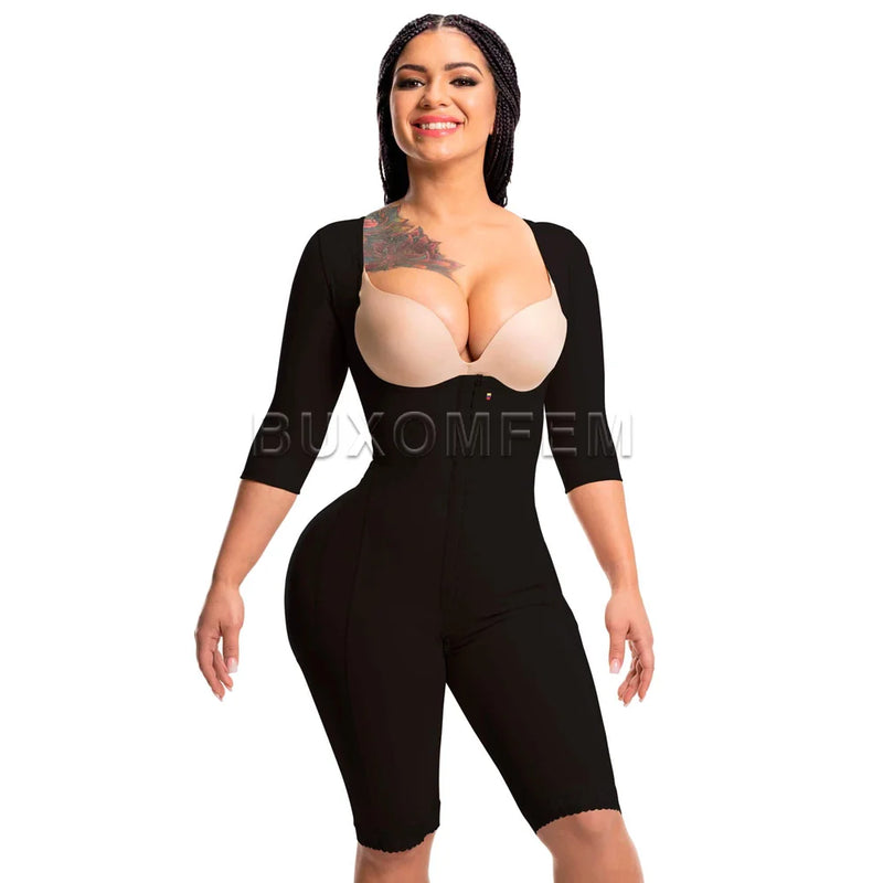 Seamless Faja with Sleeves & Bra Elastic Tight Push Up Complete Body Shaper Adjustable Bodysuits with Hook Eyes Shapewear Girdle