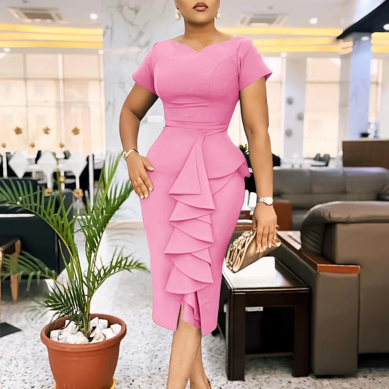 Vestidos africanos elegantes para as mulheres 2024 verão africano manga curta com decote em v poliéster bodycon vestido vestidos roupas áfrica