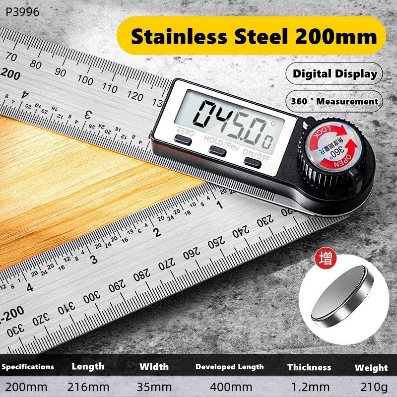 Escala detectora de régua de ângulo digital, 200/300/500mm, adequada para ferramentas de medição de marcenaria, ferramentas multifuncionais de alta precisão