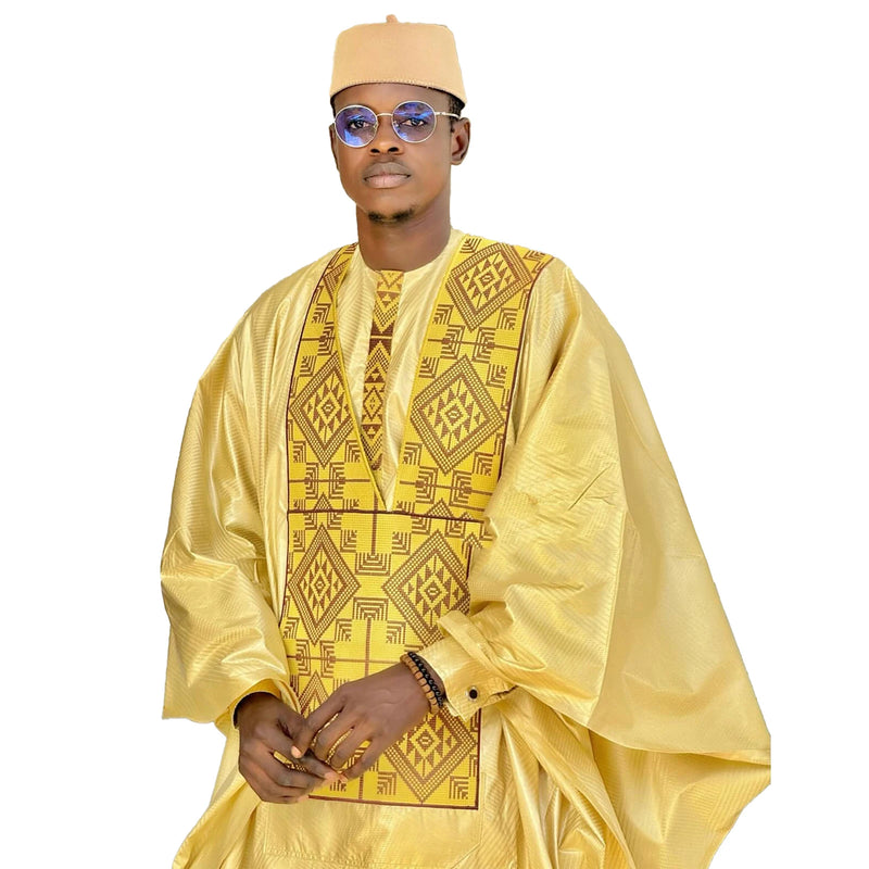 African Clothing For Men Traditional Bazin Riche Embroidery Design Top Long Sleeve 3 Piece Set