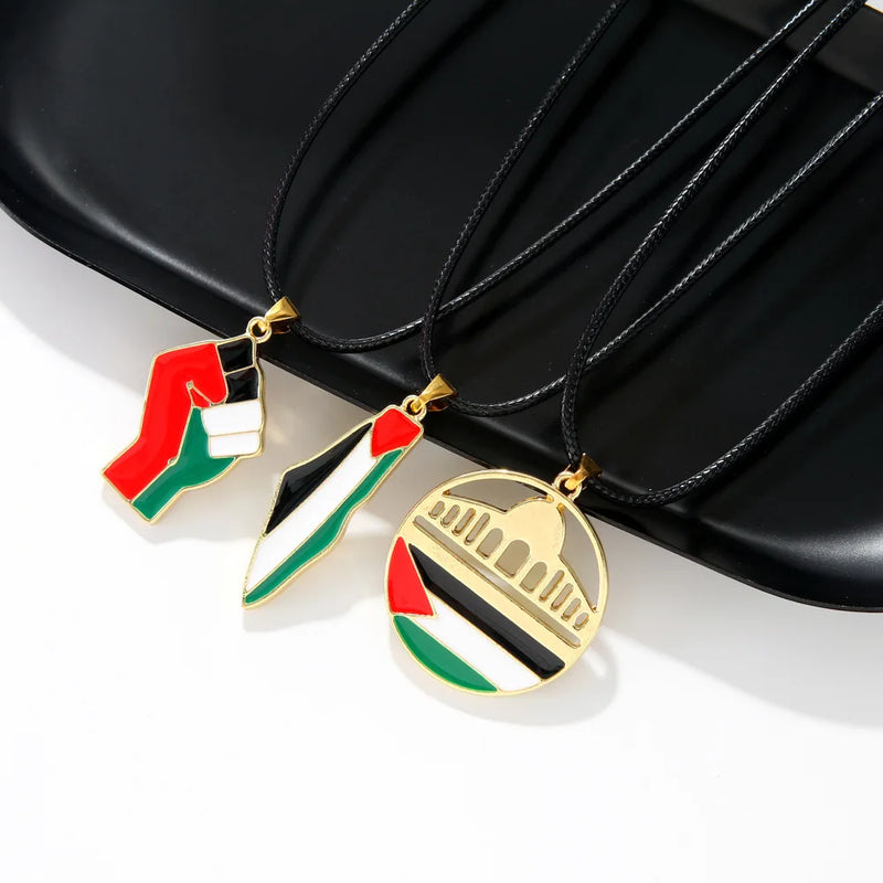 Meetvii Ethnic Free Arabic Fist Map Drop Glue Pendant Necklaces Personalized African Symbol Rope Chain Neck Jewelry Women Men