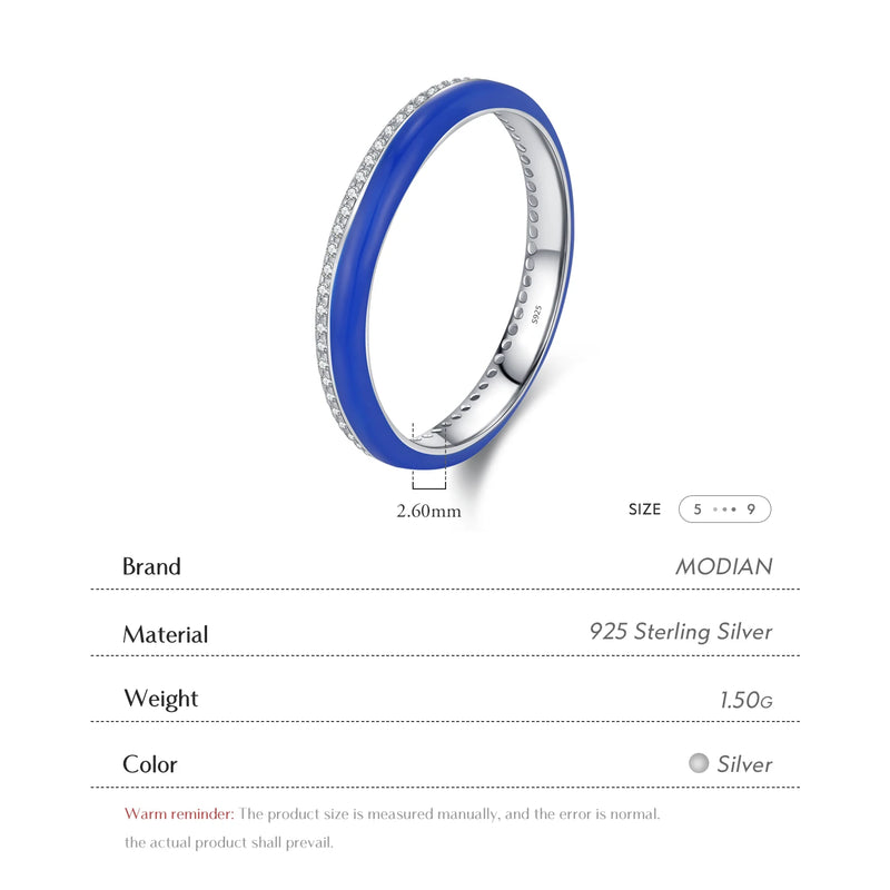 MODIAN-Eternidade Empilhável Anéis de Festa para Mulheres, 925 Prata Esterlina, Esmalte Klein Azul, Brilho, CZ, Jóias Finas