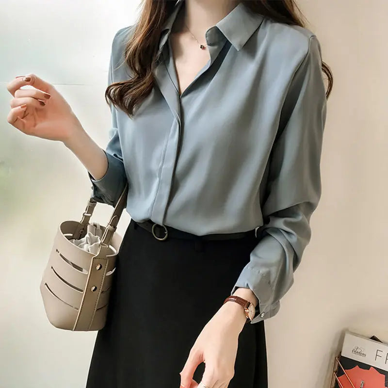 White Chiffon Long Sve irt for Women Cleanfit Sle Office Wear Autumn Faionable Profional Aosphere Six Sve Le...