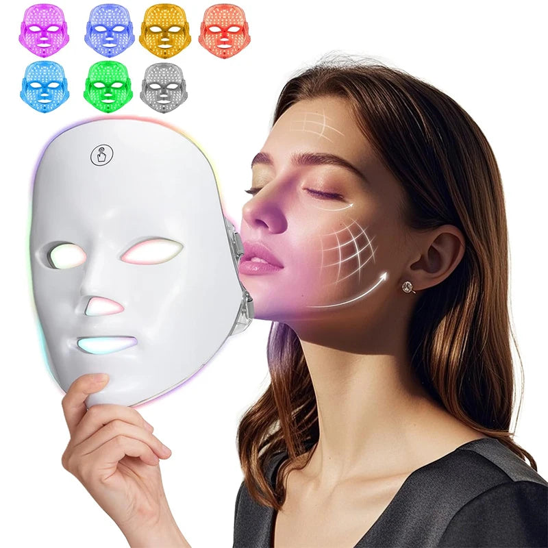 7 cores led máscara facial fóton terapia rosto cuidados com a pele máscara anti acne terapia rejuvenescimento da pele remoção de rugas rosto máscara de beleza