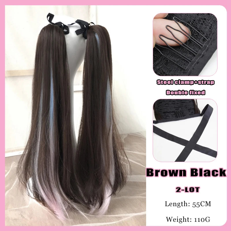 FORLISEE Synthetic Grip Clip Ultra Light Double Ponytail Wig Piece Can Be Tied With A High Strap Style Low Ponytail Braid