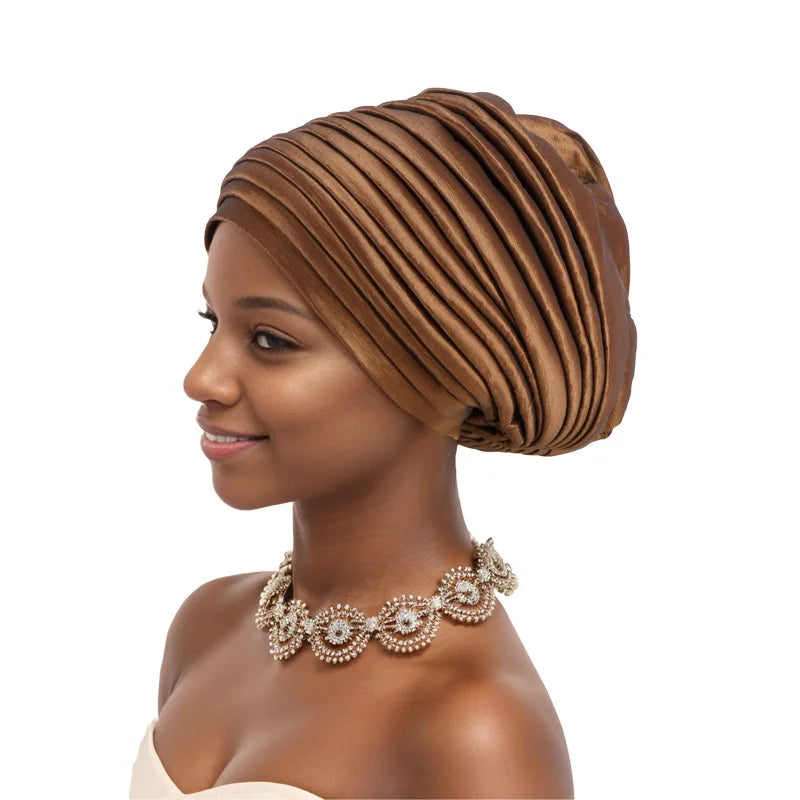 Multicamadas africano feminino turbante boné feminino cabeça envoltórios plissado auto gele boné headtie muçulmano festa headpiece