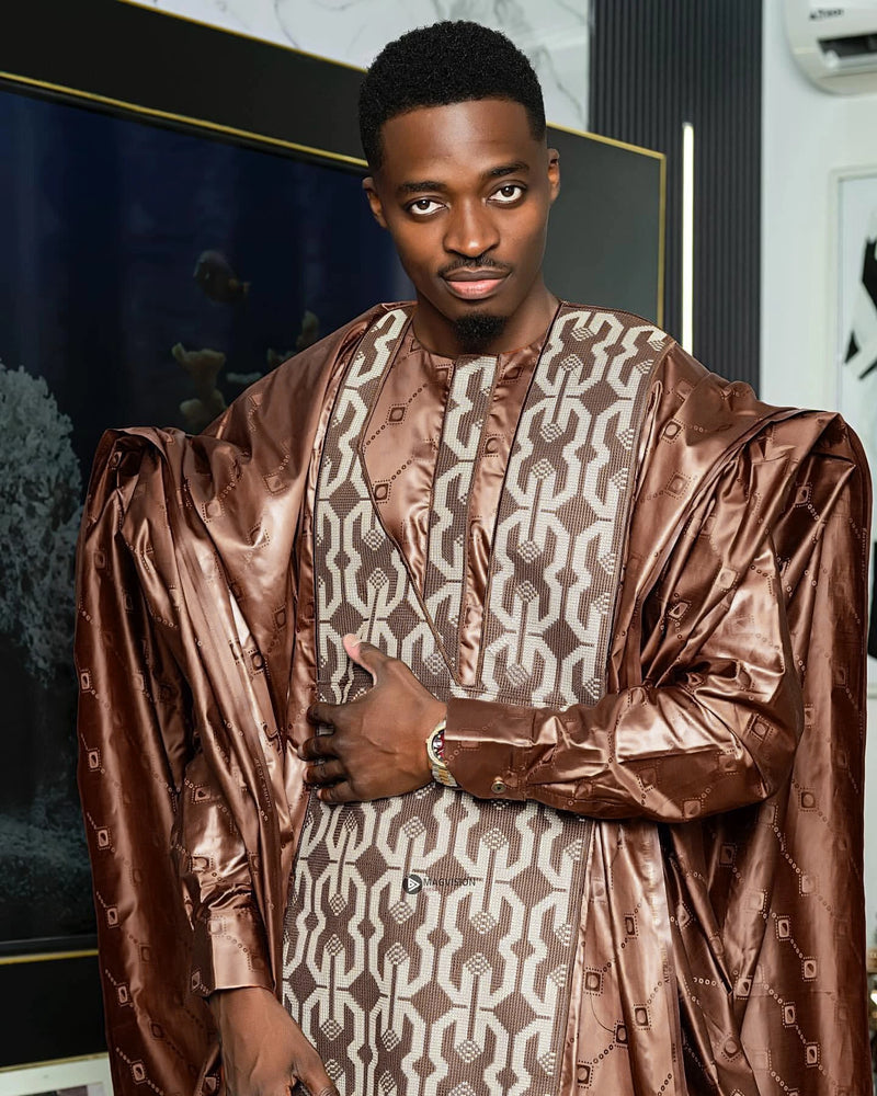 African Clothing For Men Traditional Bazin Riche Embroidery Design Top Long Sleeve 3 Piece Set