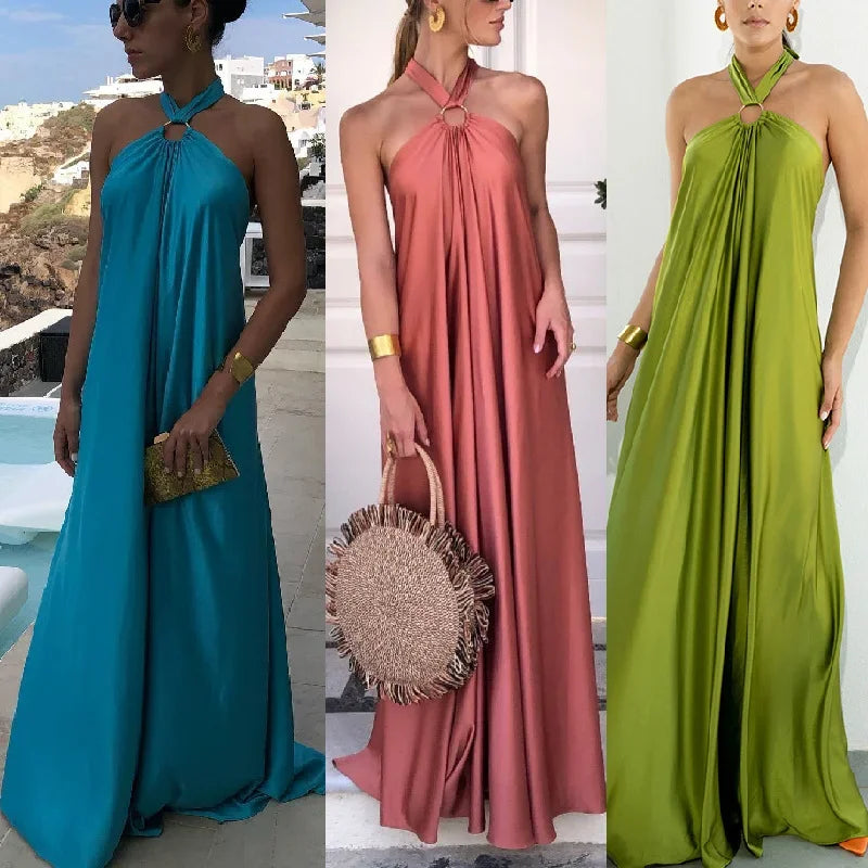 Fashion Women's Solid Color Suspender Sexy Dress 2024 Spring and Summer Loose Casual Irregular Hem Mid-length Dresses for Women