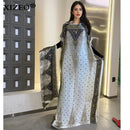 XIZEO vestidos africanos muçulmanos para mulheres dubai abaya gola redonda vestido kaftan com estampa de bolinhas, vestido maxi elegante, vestido maxi