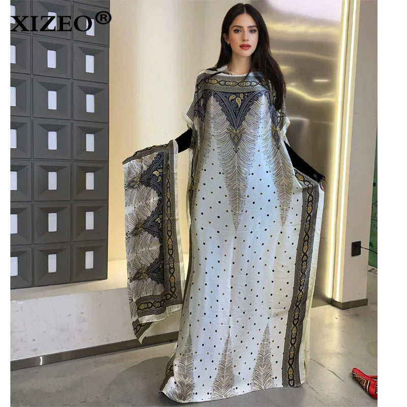 XIZEO vestidos africanos muçulmanos para mulheres dubai abaya gola redonda vestido kaftan com estampa de bolinhas, vestido maxi elegante, vestido maxi