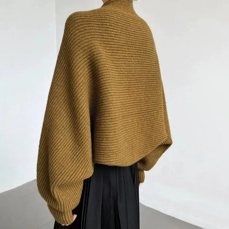 Women Knitting Coat Short Style Shawl Coat Knitted Cardigan Shawl Loose Bat Sleeves Solid Color Autumn Winter Wear