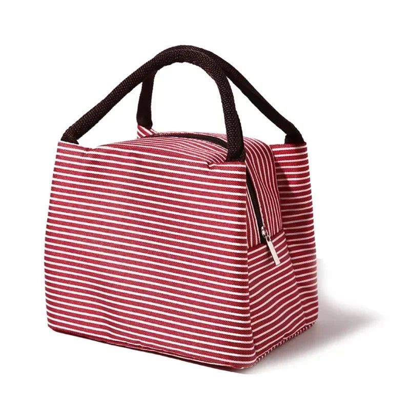 Fashion Stripe Insulated Lunch Bags Waterproof Picnic Foods Storage Container Handbag Women's Kids Thermal Lunch Box Cooler Bags