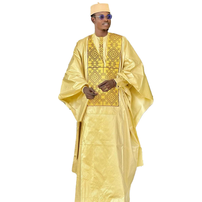African Clothing For Men Traditional Bazin Riche Embroidery Design Top Long Sleeve 3 Piece Set