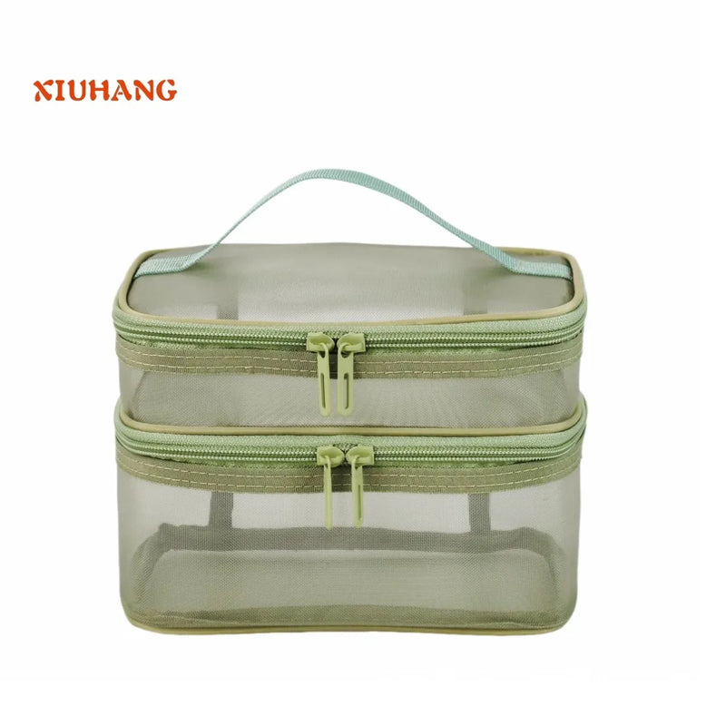 Women's Transparent Mesh Travel Cosmetic Bag Makeup and Toiletries Kit Storage Bag Make Up Organizer Bag