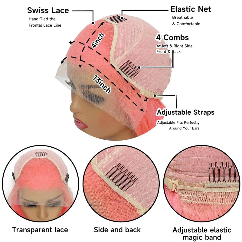 30 Inch Pink Lace Front Wigs Synthetic Body Wave Hd Transparent Lace Frontal Wigs for Women Light Pink Colored Wig Pre Plucked
