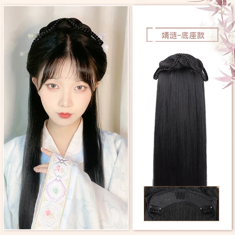 AOSI Synthetic Wei And Jin Style Warring States Robe Hanfu Wig Package Integrated Bun Back Pressed Back Hair Ancient Style
