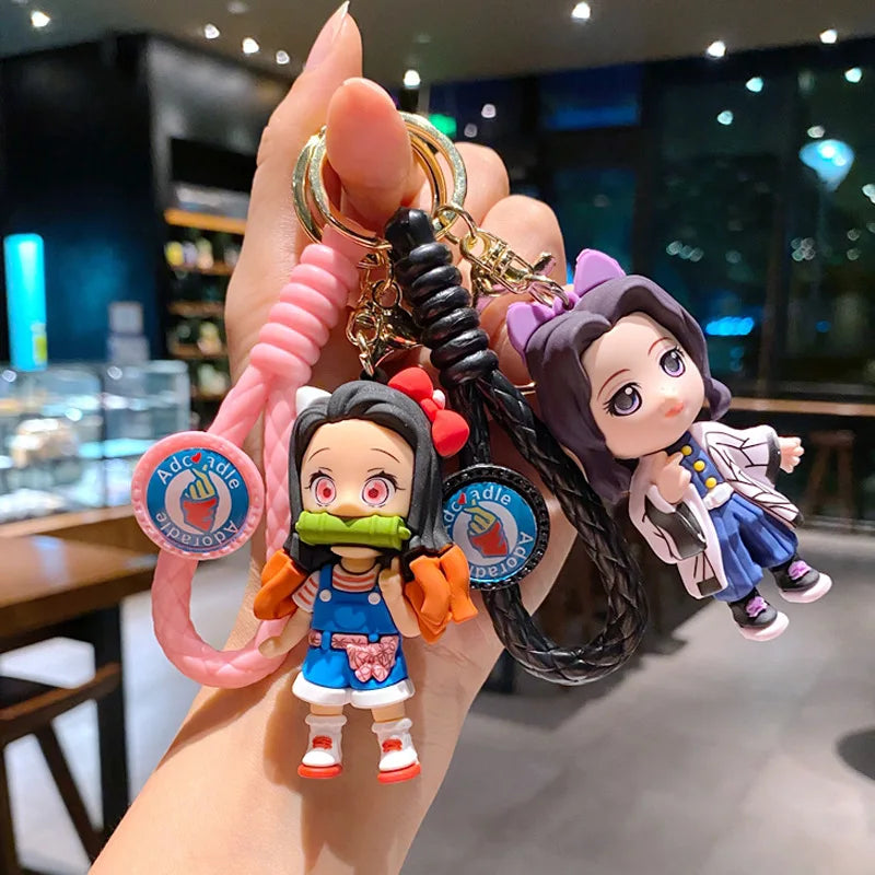 Anime Demon Tanjirou Anime Pvc Keychain Pendant Fashion Backpack Accessories Doll Nezuko Slayer Periphery Jewelry Key Ring