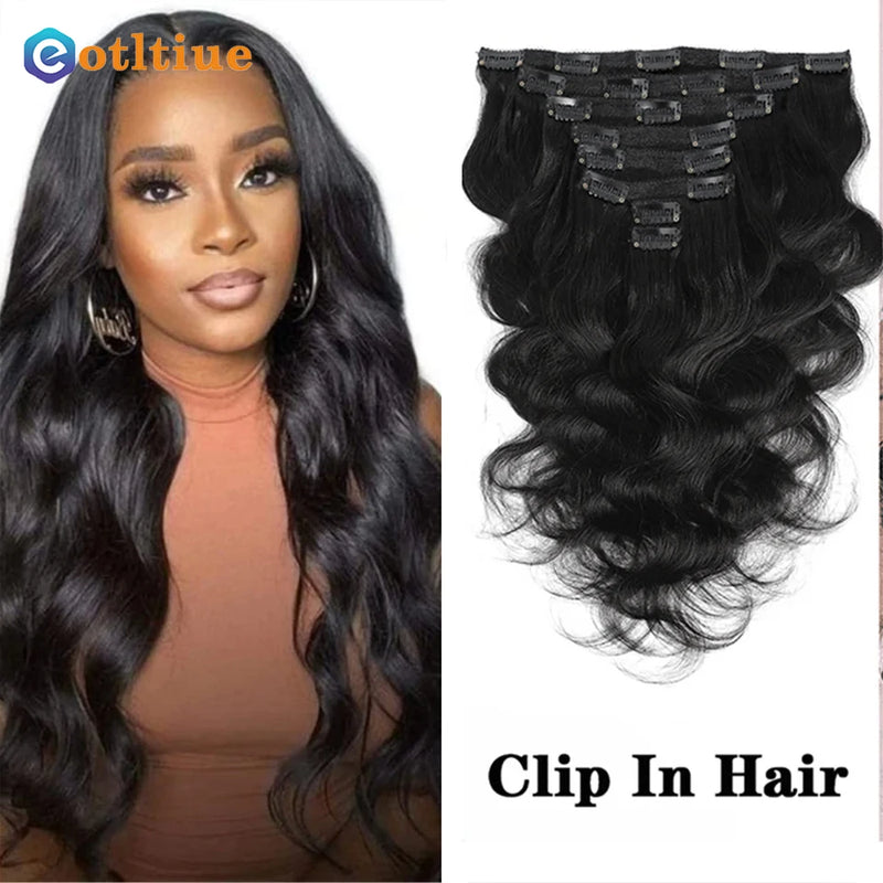Body Wave Clip in Hair Extension Human Hair Natural Black Wavy Clip in Hair Extensions for Women 8pcs 120g/set Hair Accessorieen