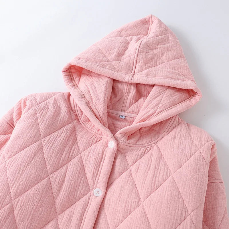 Autumn Winter Women Warm Cotton with Filler Robe Ladies Hoodie Bathrobe Female Long Sleeve Dressing Gown Robes Home Clothes