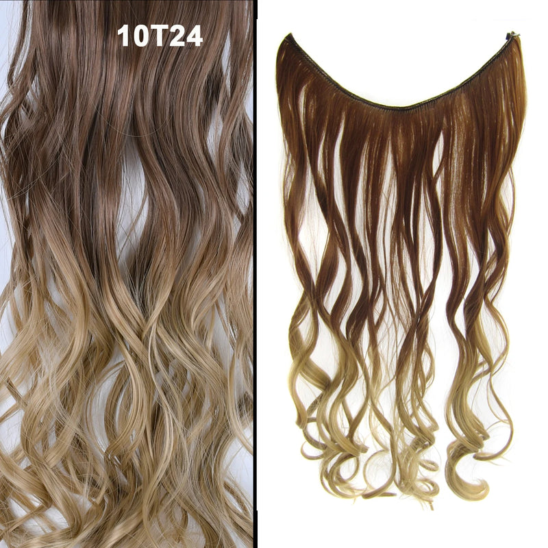 Jeedou One Piece Synthetic Hair Extension No Clips Whit Invisible Line Straight&Wavy Hair Hairpieces Brown Blue Ombre Color