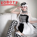 Adulto feminino impertinente palhaço traje jester coringa sexy outfit arlequim halloween sinister circo galinha festa fantasia vestido