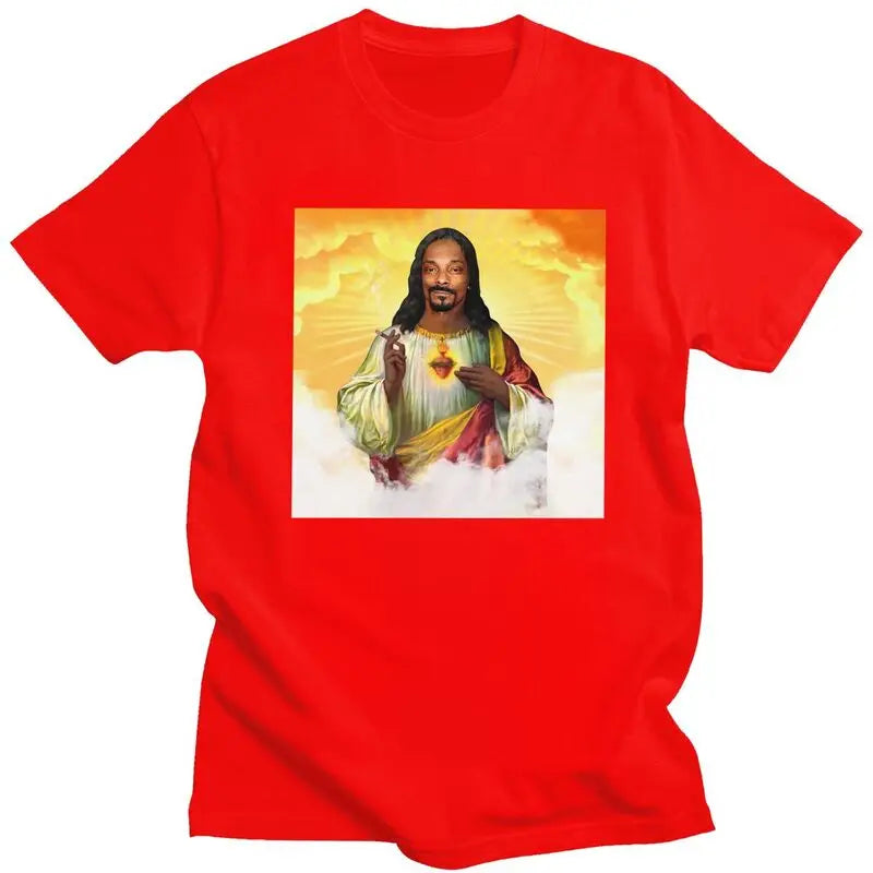 Custom Funny Saint Jesus Snoop Dogg Tshirt for Men Short Sleeve Leisure T Shirt Cool T-shirts Slim Fit 100% Cotton Tee Gift