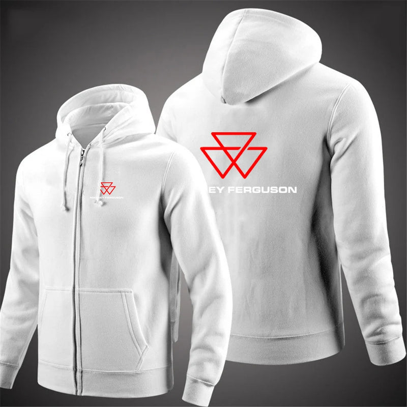 2025 Spring Autumn Men's Massey Ferguson Logo Print Pullover Hooded Hoodies Windproof Zipper Coat High Street Fashion Jacket
