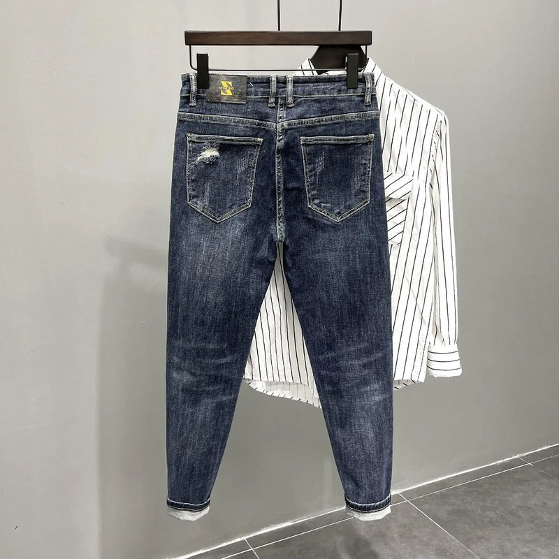 2025 Brand Luxury Men's Clothing Jeans New Slim-fit Ripped Pants Men's Trendy Brand Elastic Versatile Spirit Guy Work Pants Man
